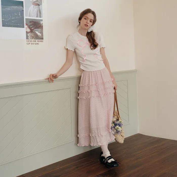 Cest_Dotted ruffle skirt