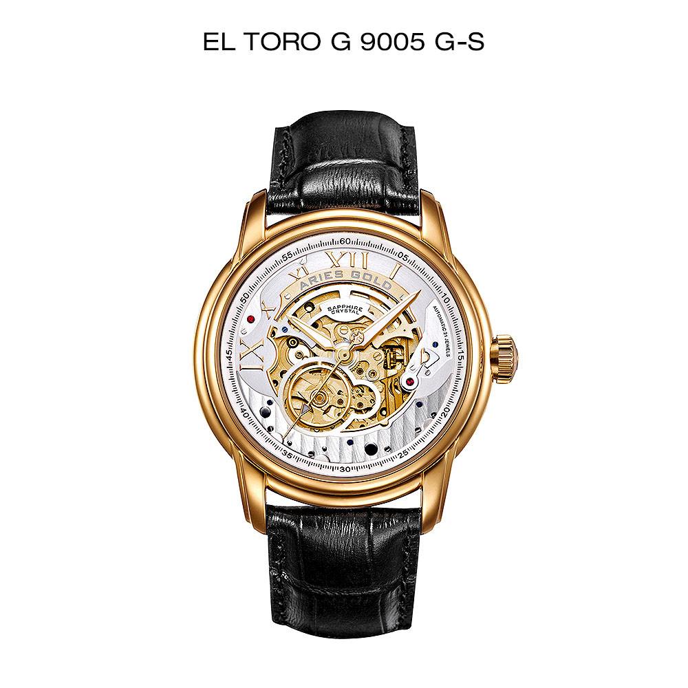 [에리스골드] G 9005 G-S TORO 골드-블랙 오토메틱 가죽밴드시계 싱가폴 명품