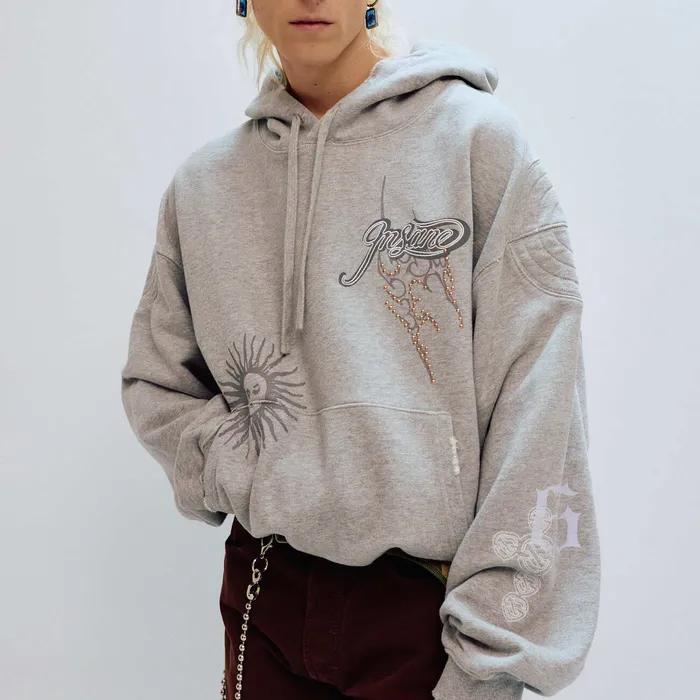 INSANE RHINESTONE HOODIE_MELANGE GREY