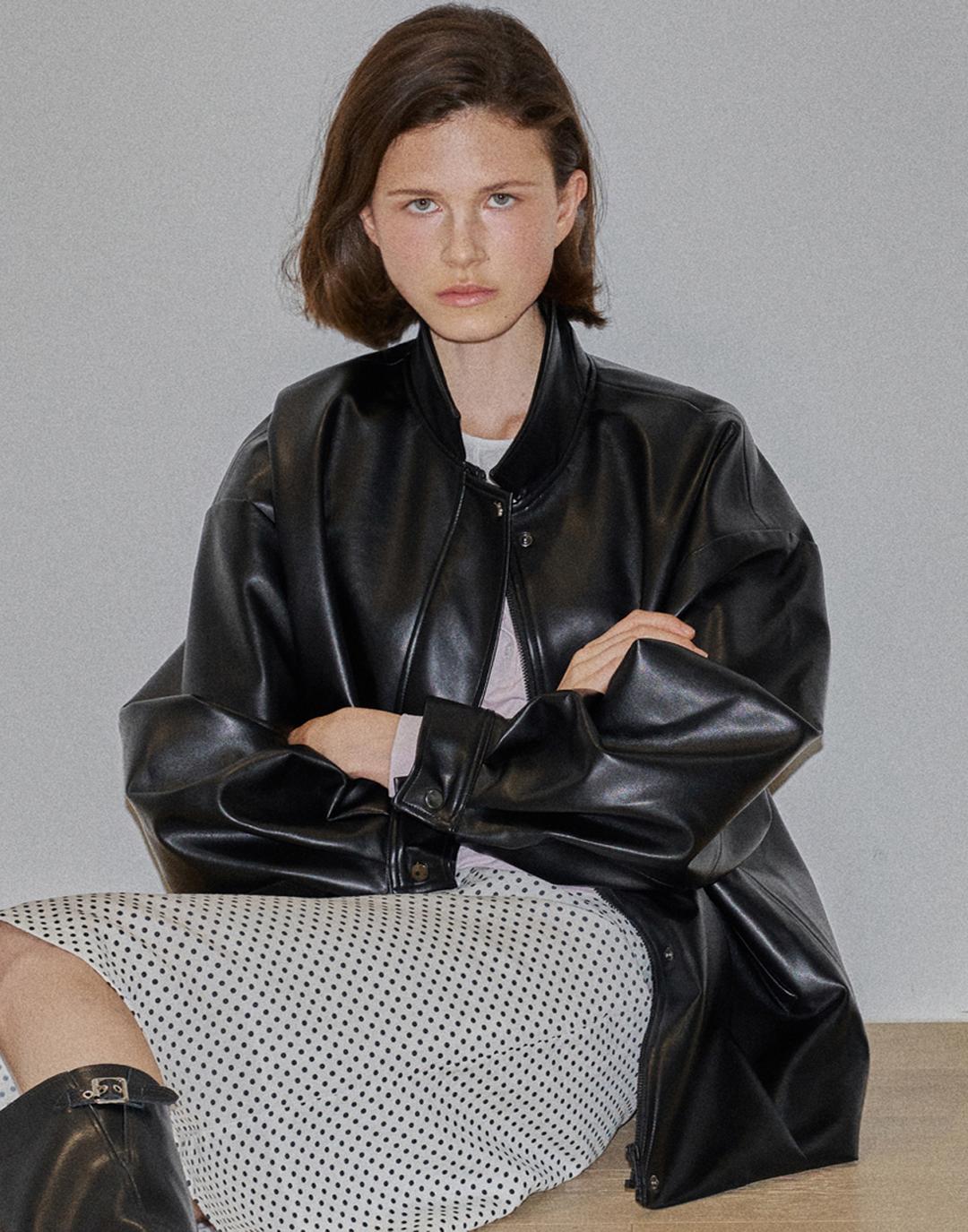 오브유이 [오브유이] 빈티지 블루종 오버핏 레더자켓