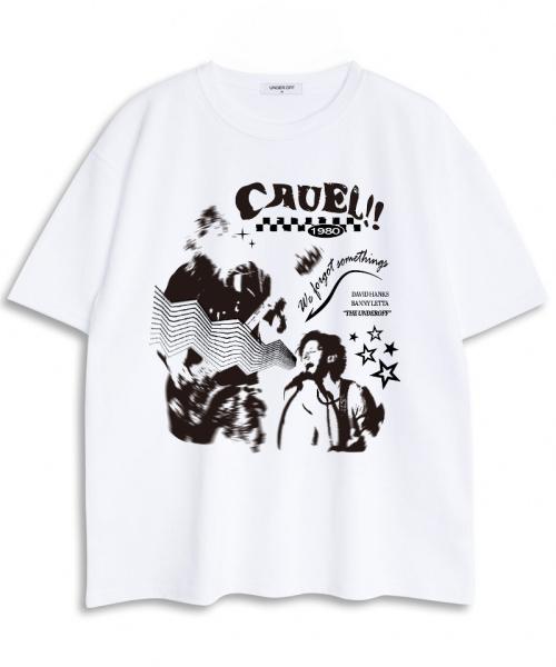 오버핏 크루넥 크루엘 밴드 반팔 티셔츠 화이트