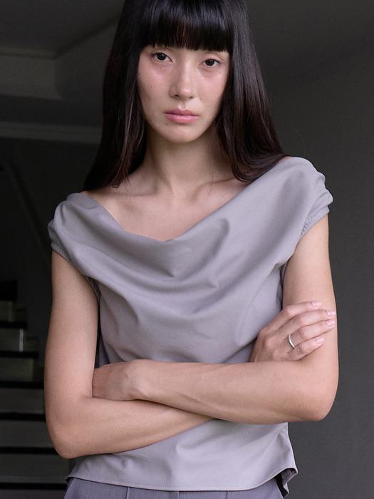 LT533 DRAPE SHIRRING OFF SHOULDER BLOUSE, GREYISH KHAKI