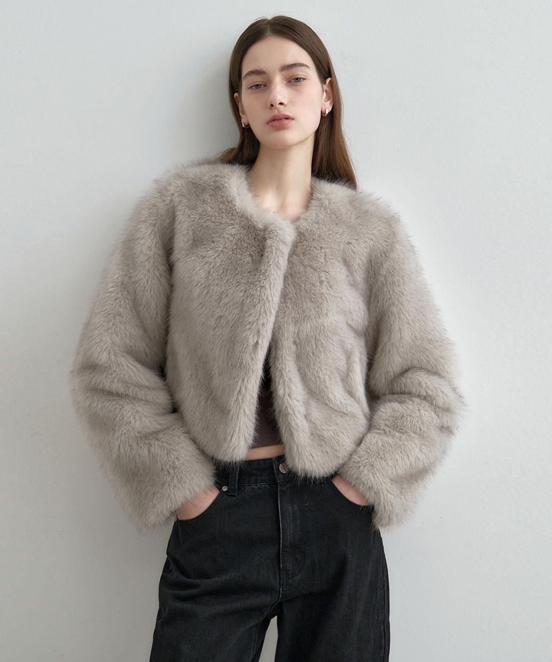 몽돌 [임마멜 PICK] 소프트 퍼 크롭 자켓 라이트그레이 MDJK047LGRAY