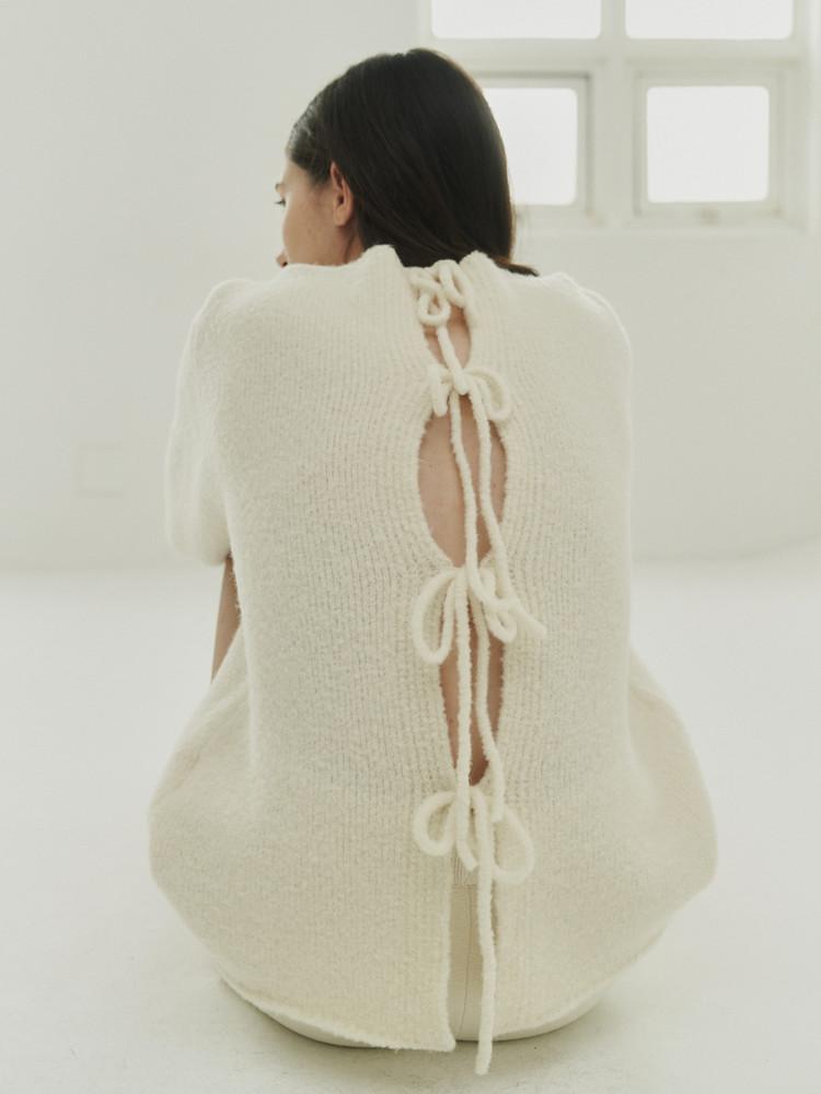 [ 2ND ] BACK OPEN RIBBON PULLOVER - IVORY