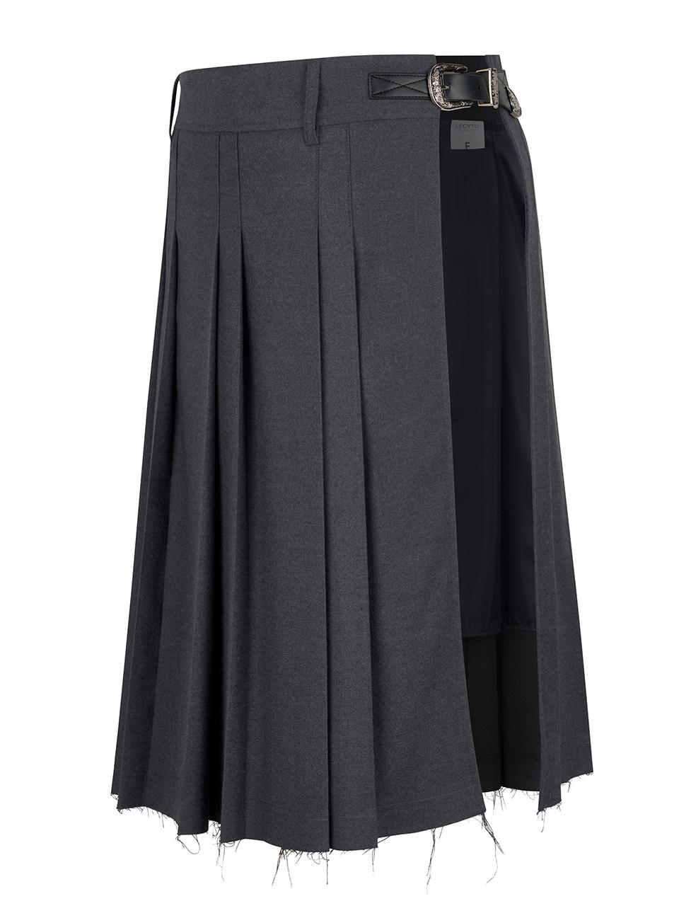 Layered Pleated Skirt_[Charcoal]