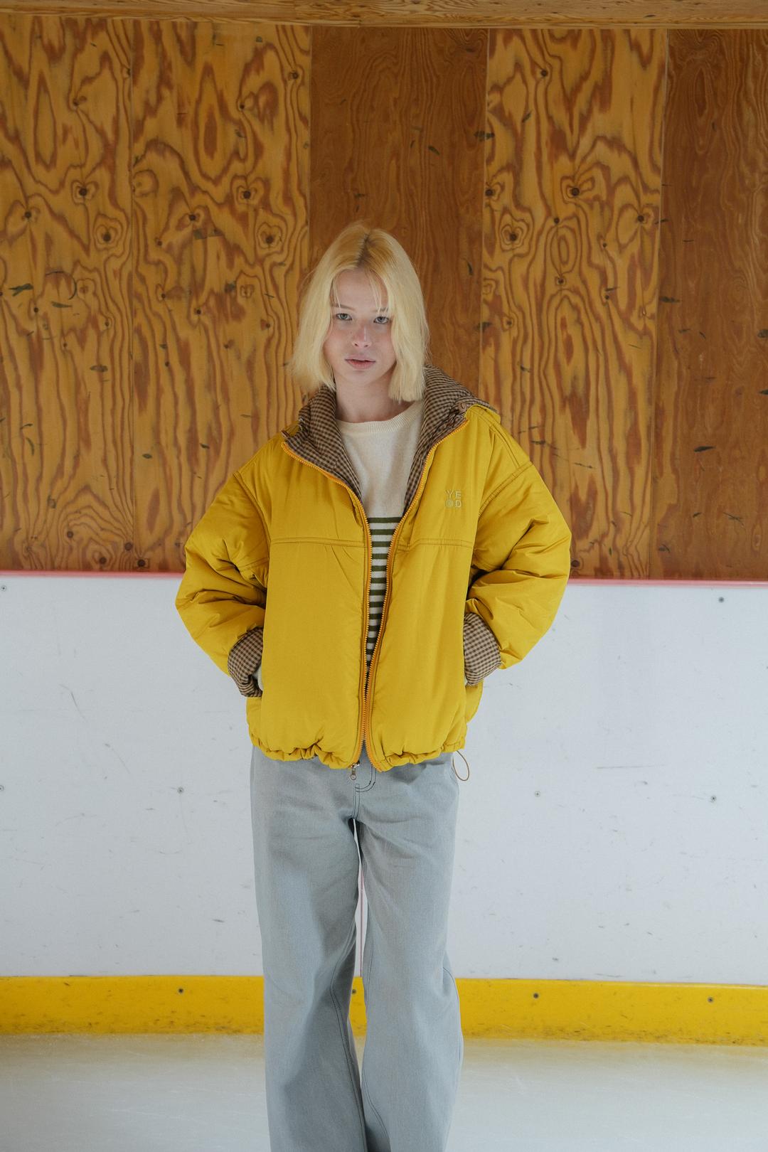 HOODED REVERSIBLE PUFFER - MUSTARD YELLOW