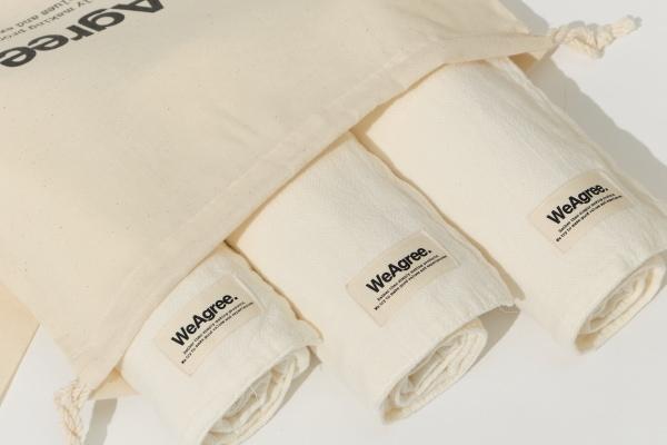 세탁되어 바로쓰는 무형광 소창수건 3장/5장(파우치/십자박음)