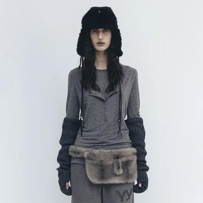 LAYERED HENLEY LOUNGE TEE (CHARCOAL)