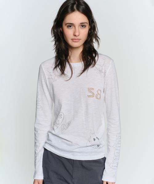 RAW INK LONG SLEEVE TOP, WHITE