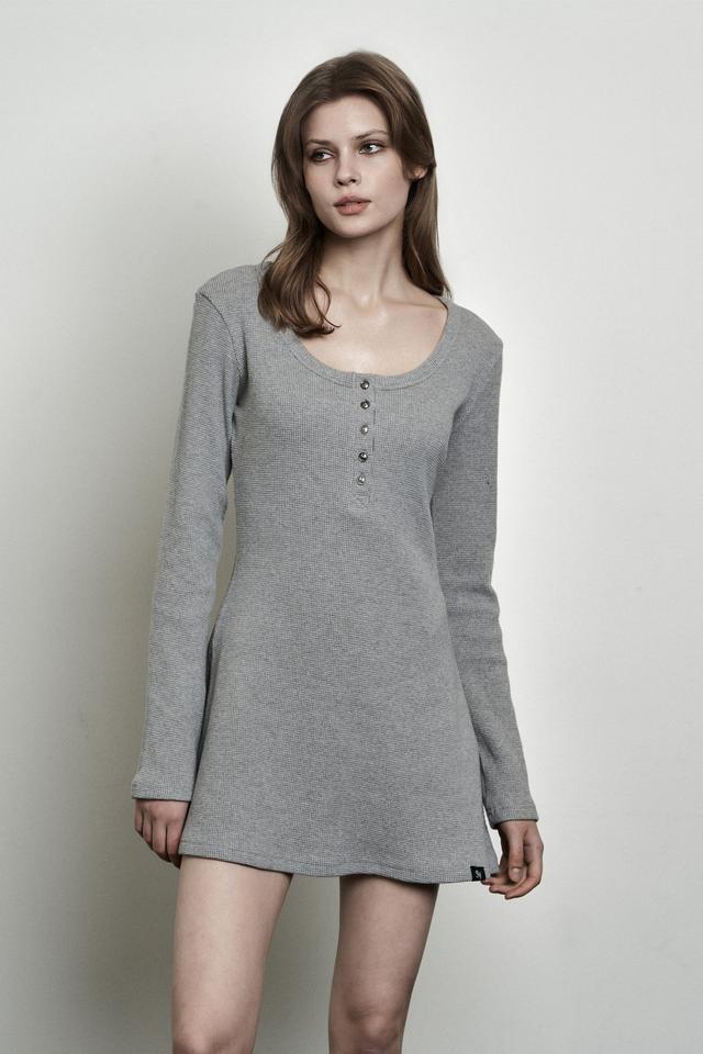 PLAIN WAFFLE BUTTON DRESS MELANGE