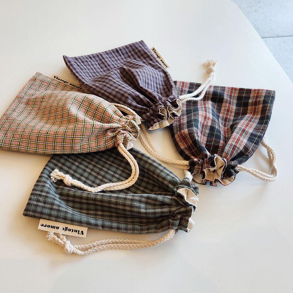 빈티지체크 S/M 스트링파우치 천파우치 복조리파우치