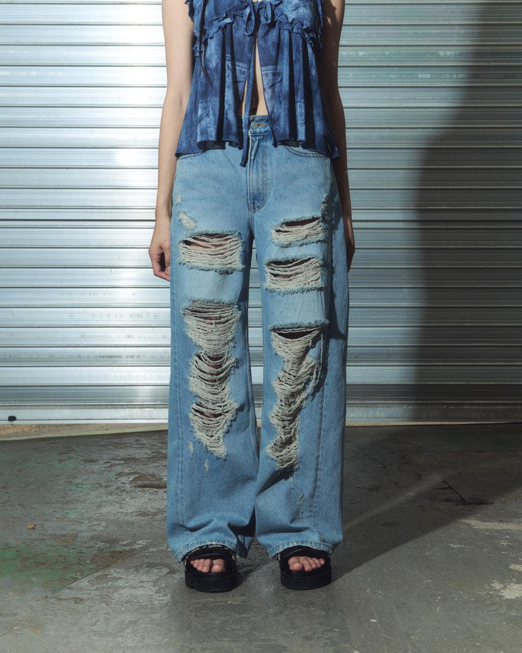 damage denim pt - light blue