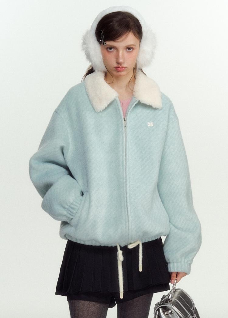 NS76 Logo Fur Collar Sky Jacket