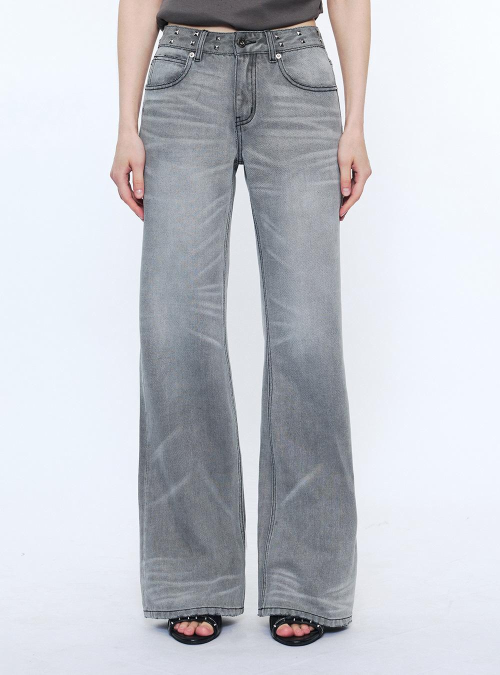 Studded Washed Straight Jeans