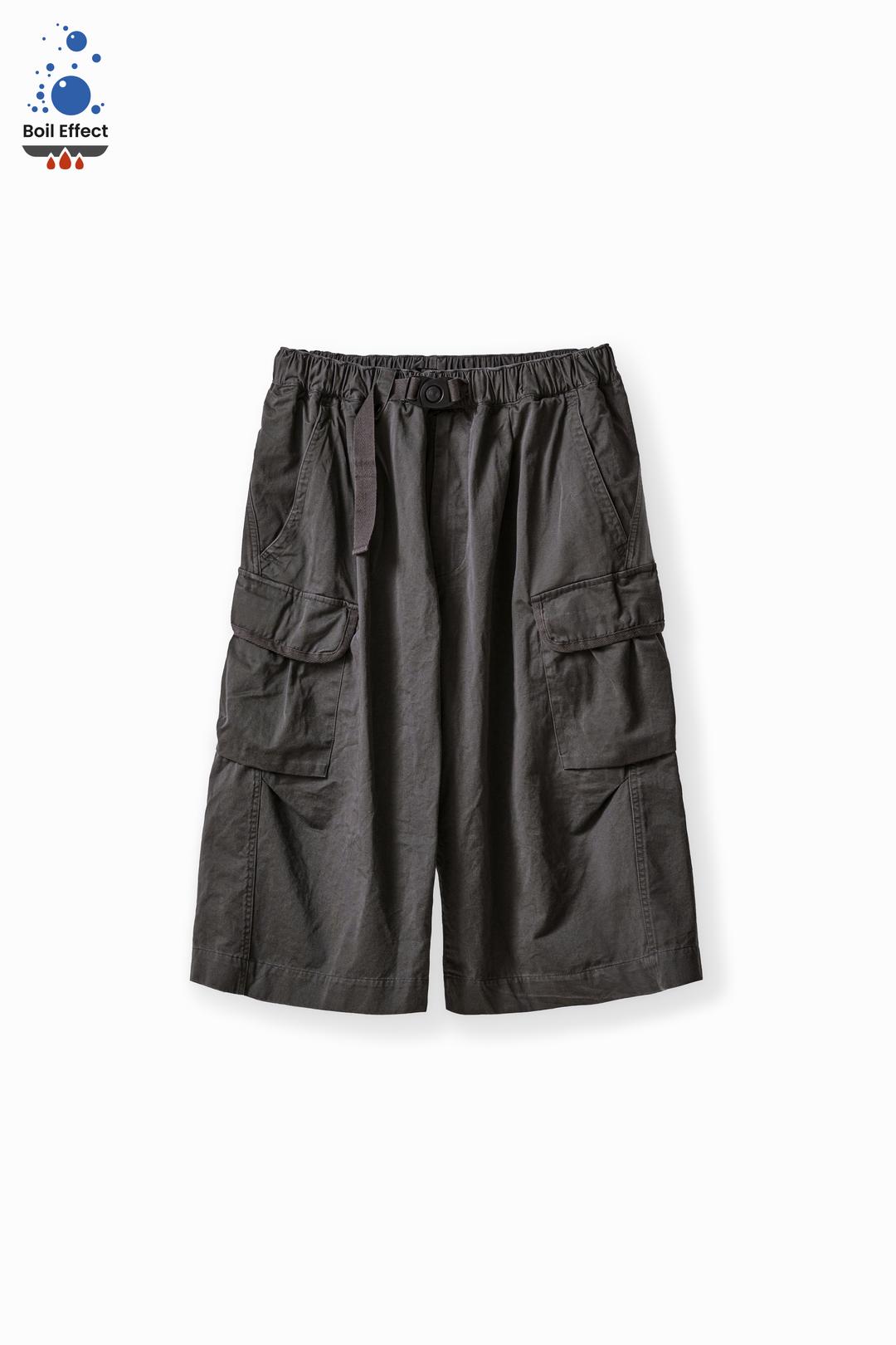 [6/24-25 순차발송] CHARCOAL BOIL EFFECT WASHED COTTON DRILL THREE QUARTER CARGO SHORTS (ECP GARMENT PROCESS)