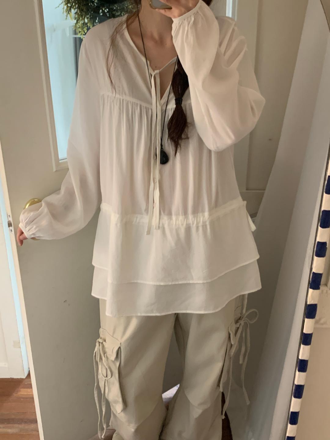 무드달 비기닝 레이어드 롱 블라우스