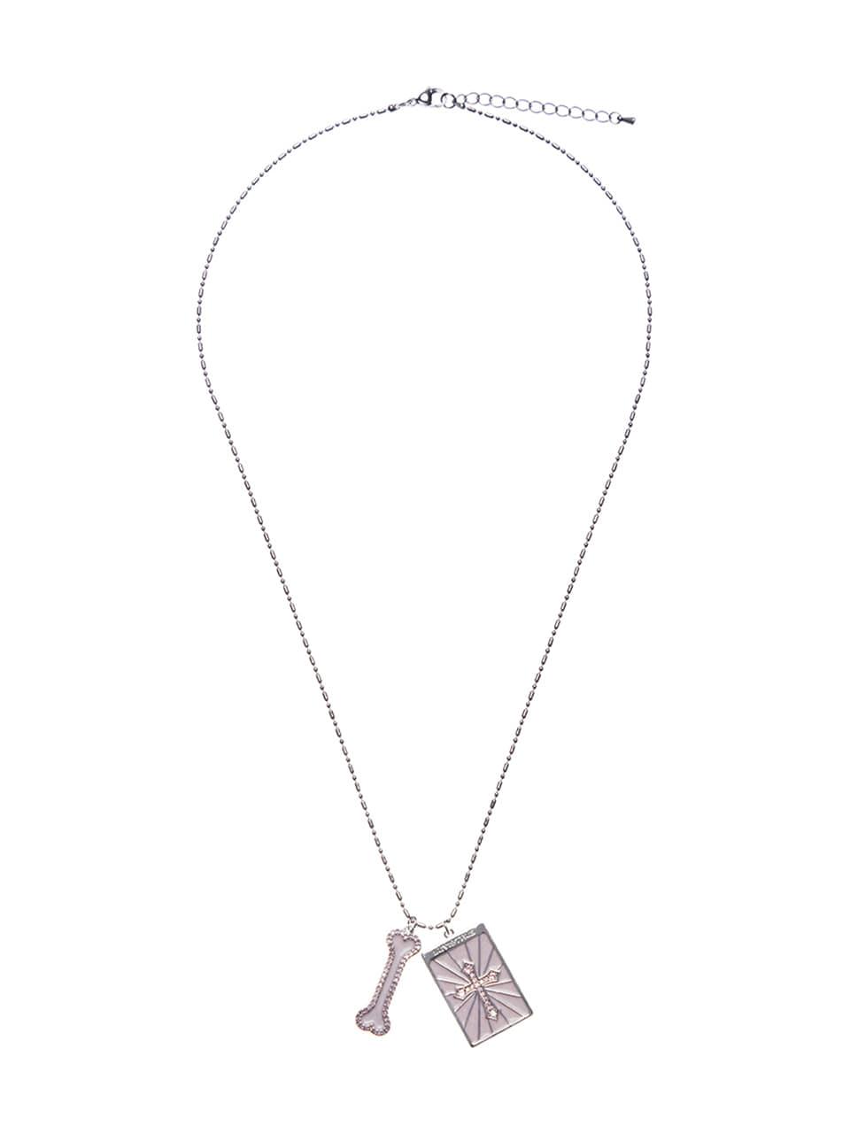 EL GLITTER CROSS BONE NECKLACE(PINK)