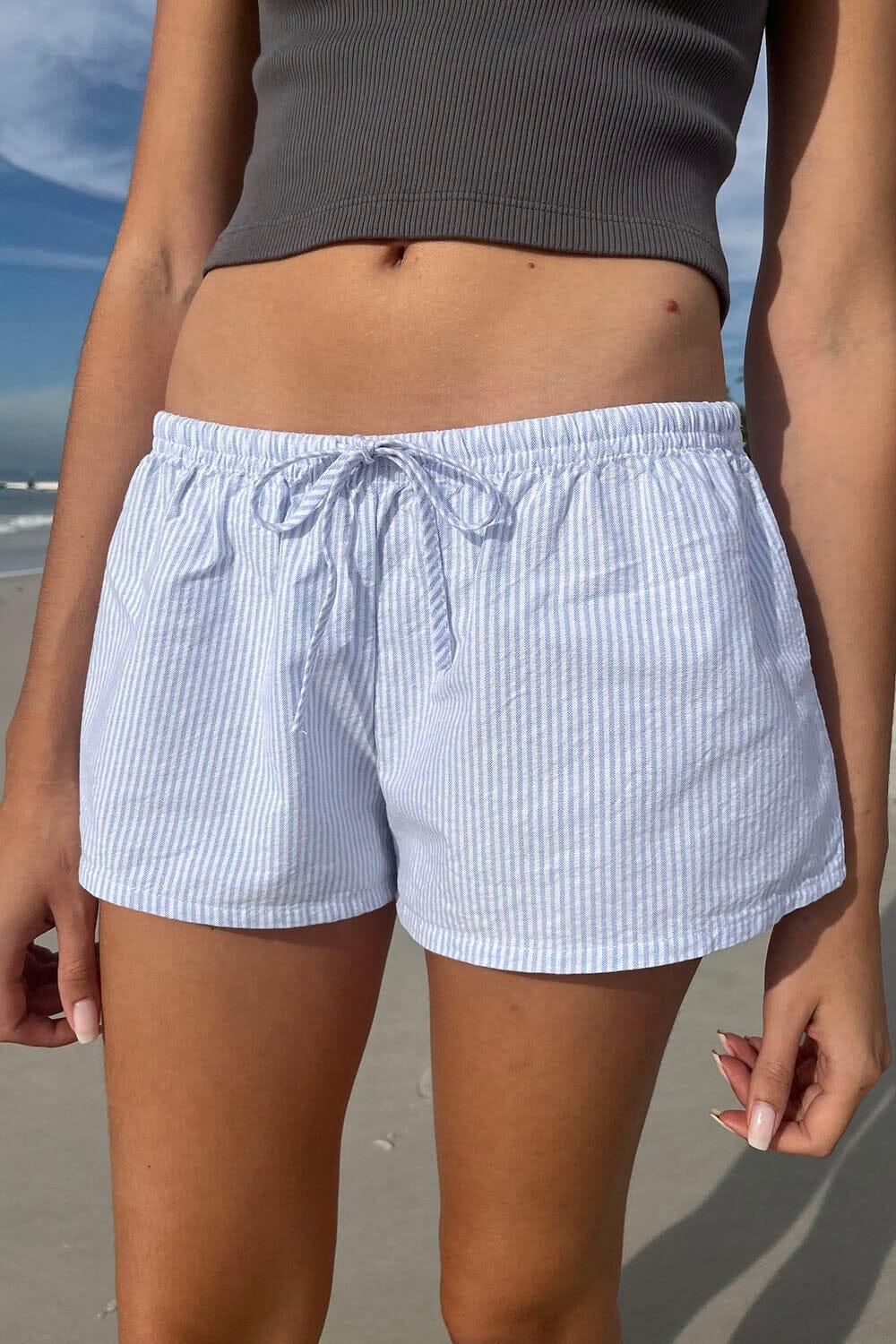 Mary Lou Striped Sweatshorts - Light Blue Vertical Stripes / XS/S