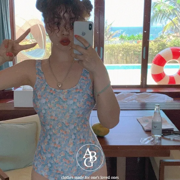 [큐티뽀짝🐠] 러블리 플라워 모노키니 백리스 스윔웨어 비키니 빈티지 꽃무늬 배색 유넥 나시 수영복