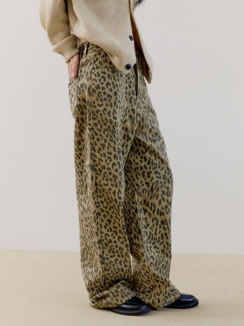 WIDE LEOPARD PANTS, BROWN