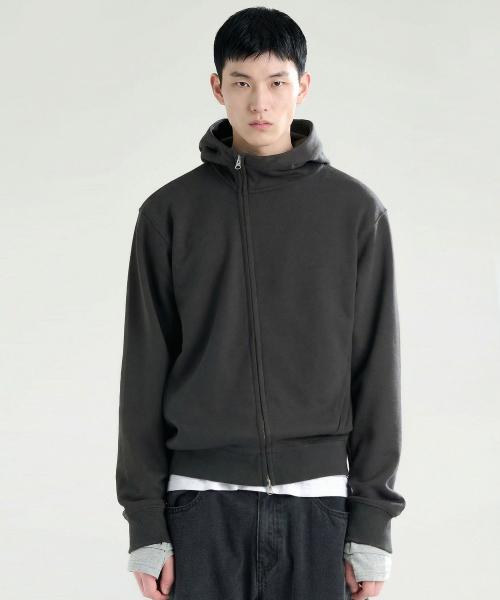 커브드 후드 집업 그레이