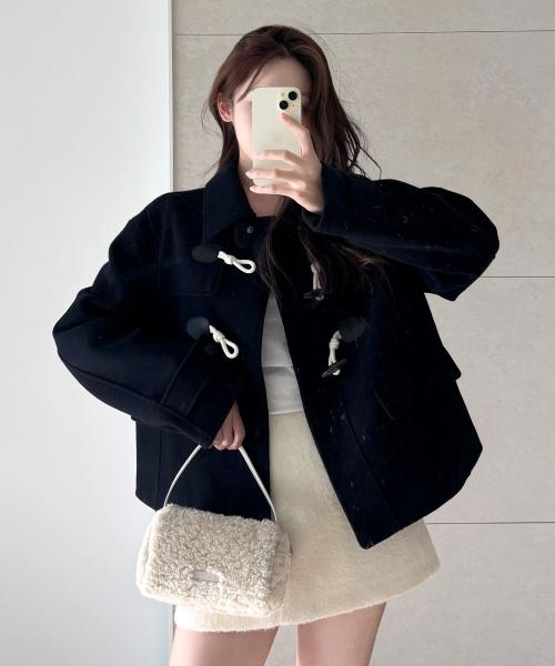 (우먼) 더플 숏 코트-다크 네이비