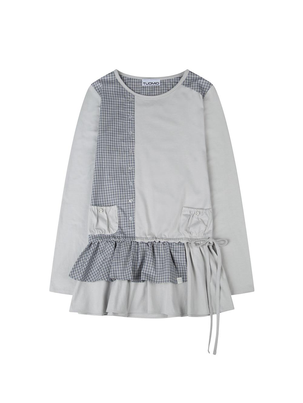 CHECK MIXED JERSEY DRESS [LIGHT GREY]