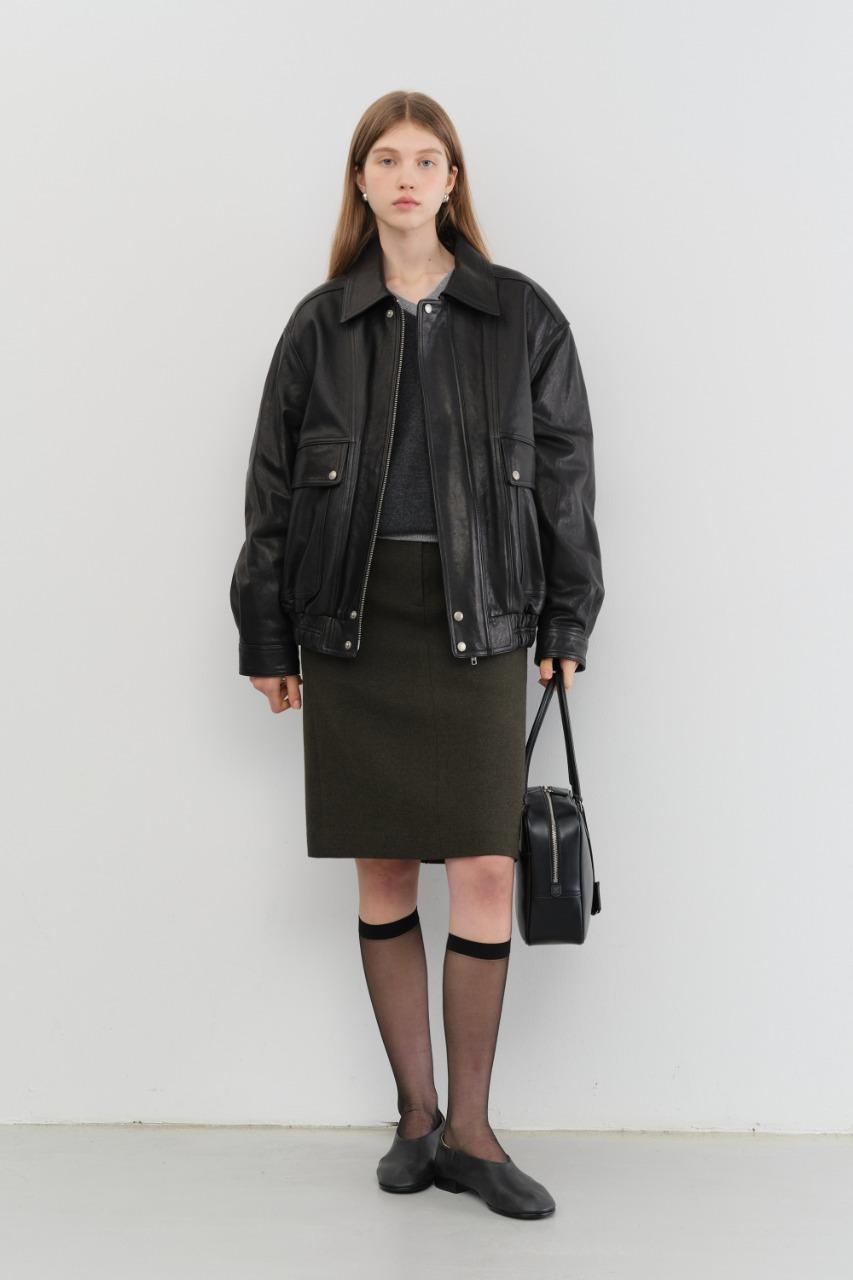 [BLACK FRIDAY] H-LINE WOOL MIDI SKIRT DARK KHAKI