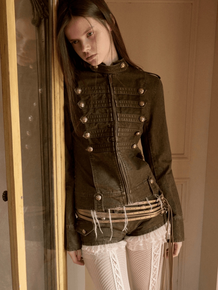 1JINN STUDIO Double breasted distressed slim fit jacket