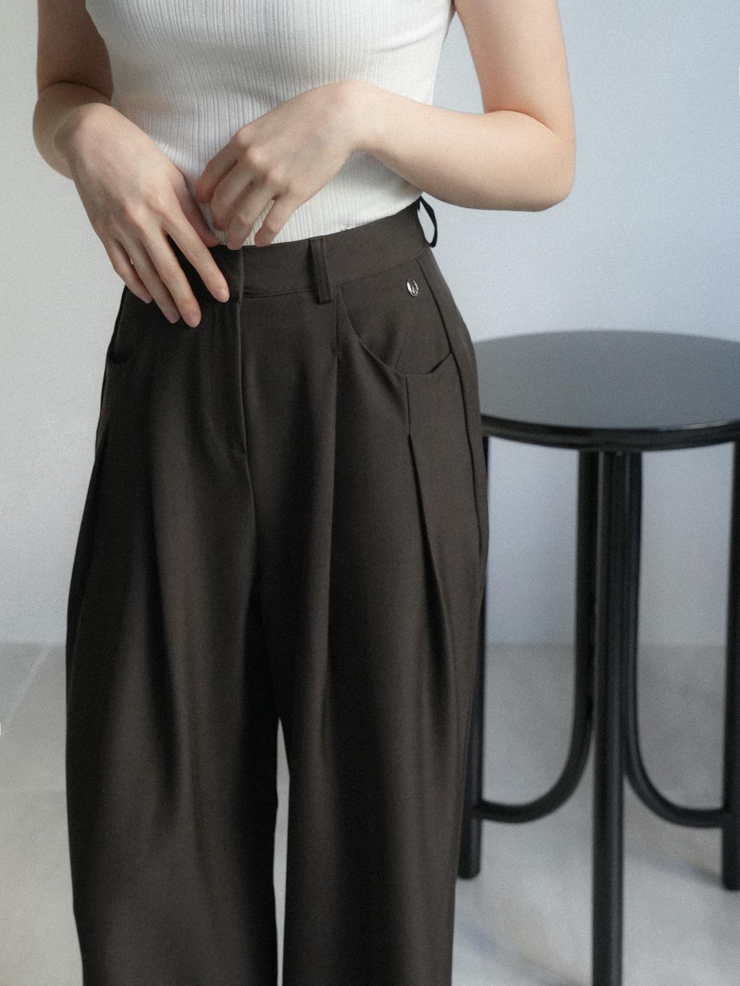 *예약 오더* [NouArté] 데인 핀턱 와이드 슬랙스 (브라운)