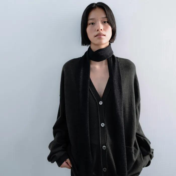 Wool oversized v-neck cardigan (melange gray / olive / khaki / charcoal gray / navy)