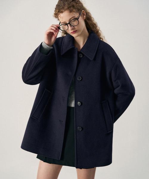 소프트 캐시미어 오버사이즈 하프 코트 [NAVY]
