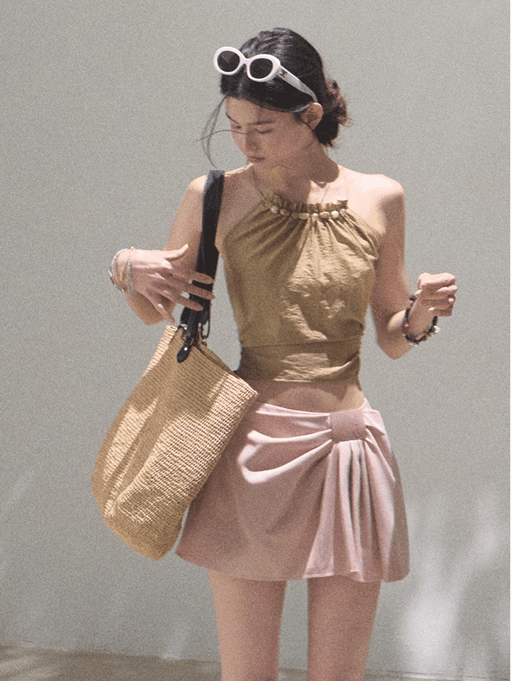 [OAK MOO] "Galaxy Romance\" Leather Logo Skirt