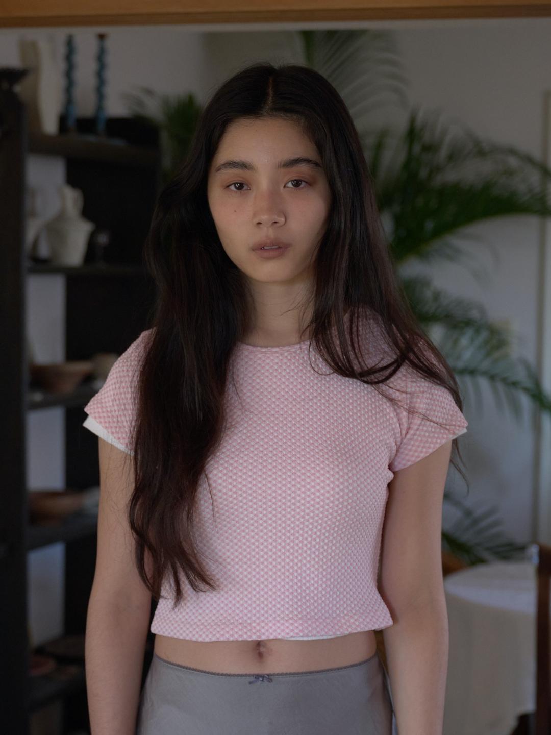 CHECK JACQUARD BABY TOP IN PINK