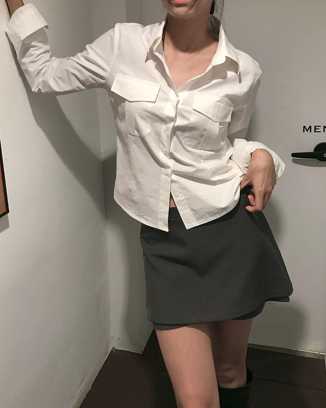 센트럴 바이오 코튼 투포켓 셔츠 (3color) 여성 fw 가을 하객룩 출근룩 오피스룩 기본 셔츠 세미크롭