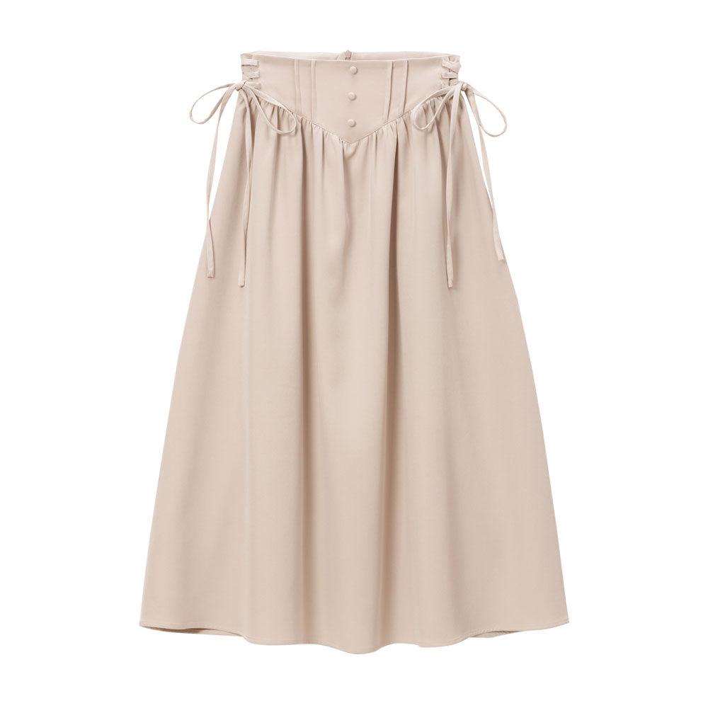 コルセット風サイドレースアップロングスカート - ベージュ / S
