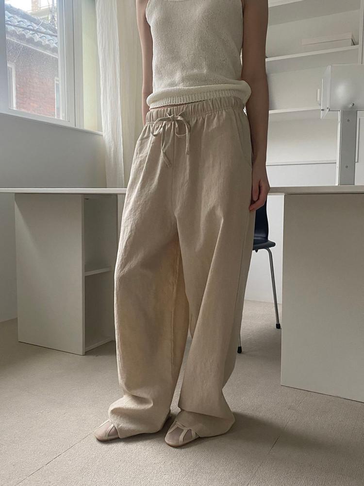 미엔느 / 린넨 와이드 밴딩 팬츠 (3col)