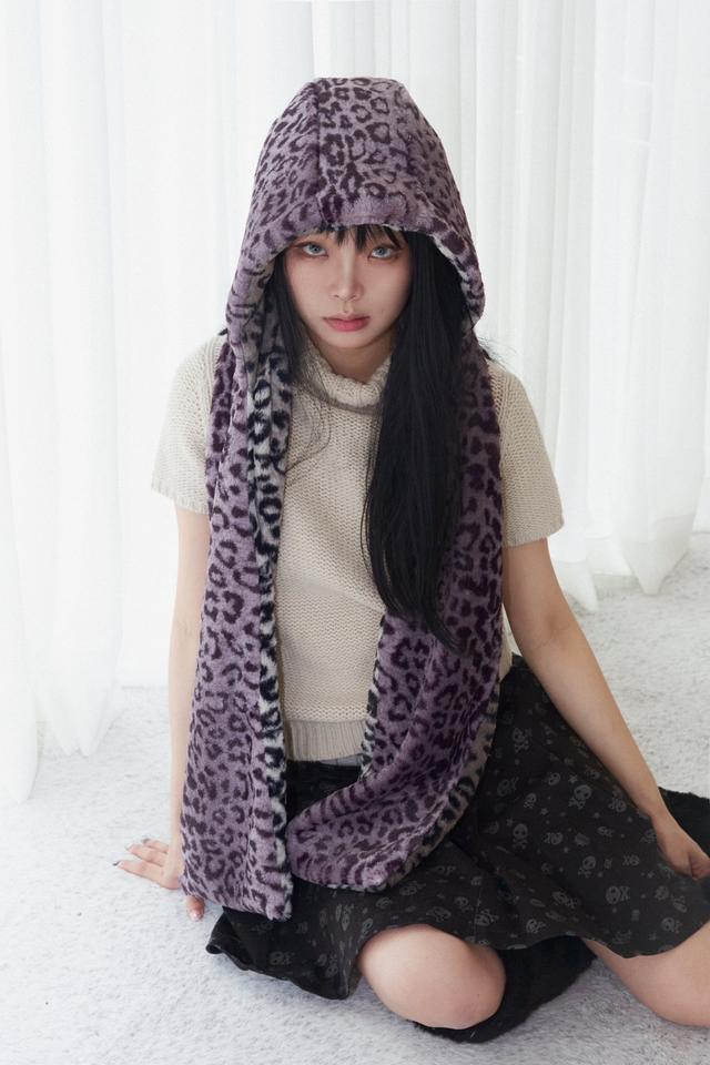 [limited] Leopard reversible hood muffler (purple)