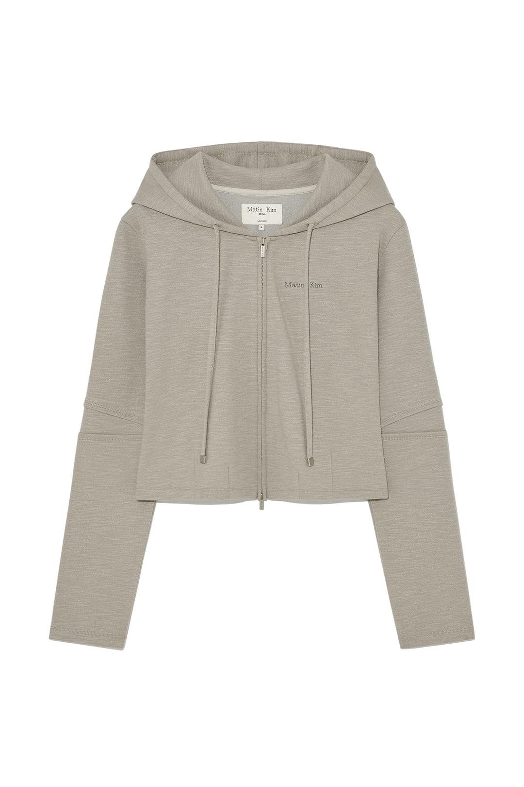 SLEEVE SLIT POINT HOODY ZIP UP IN BEIGE