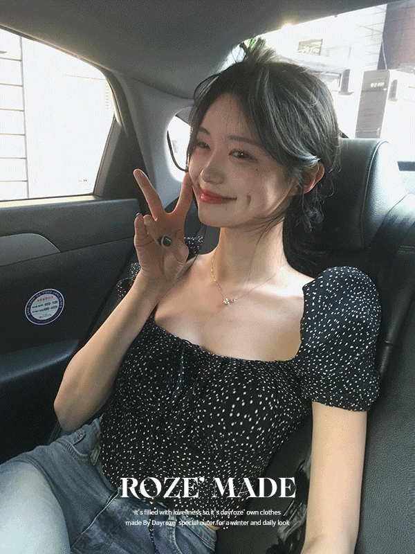 데이로제 [1만장돌파🔥주문폭주✨][자체제작/S,M] 도로시 도트 반팔 블라우스 투웨이/오프숄더/스퀘어넥/리본/셔링/퍼프