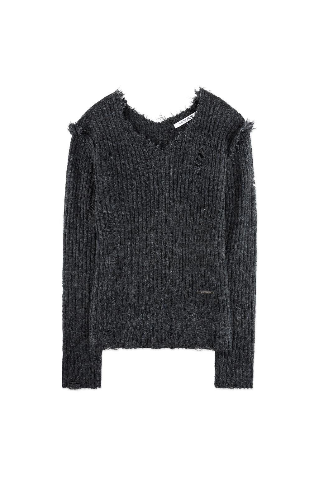 데미지 루즈 니트 탑 (챠콜)