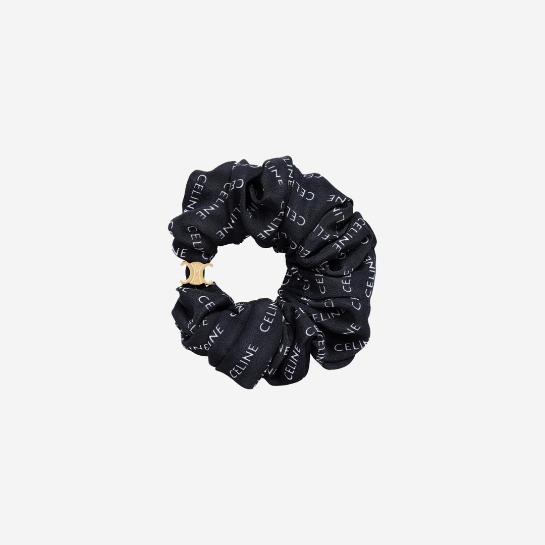 (W) Celine Scrunchy Rayure Bracelet in Brass with Gold Finish and Black Silk Gold Black