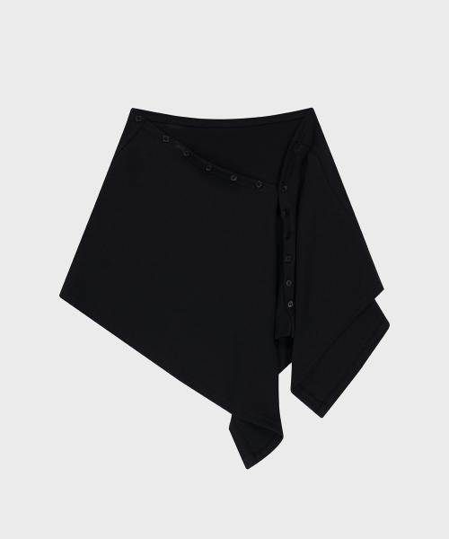 LAYERED BUTTON WRAP SHORT SKIRT-BLACK