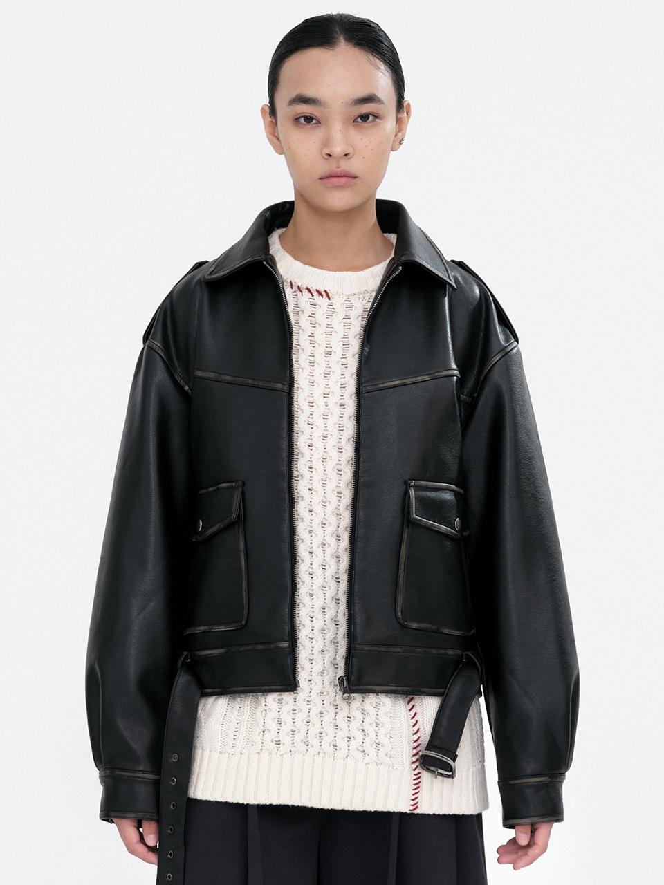Belted Leather Jacket [Black]