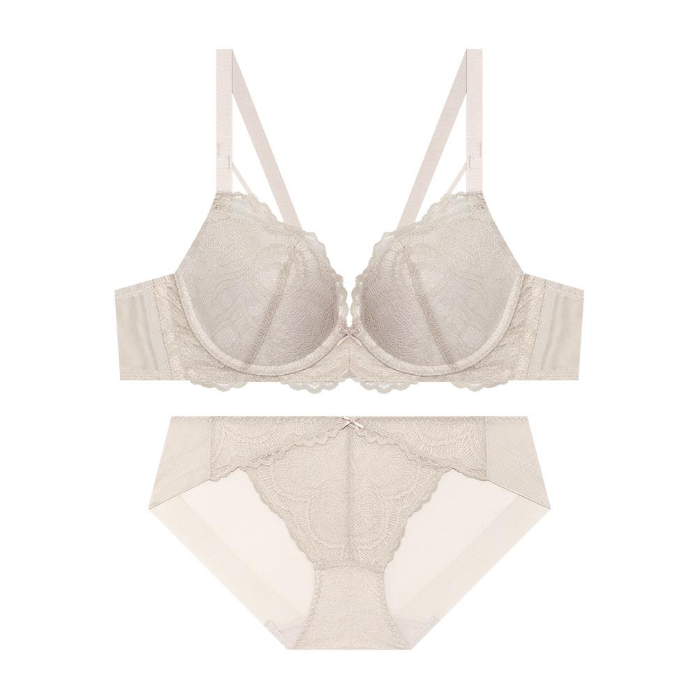 스트링 레이스 노와이어 브라 팬티 세트 - 누드베이지