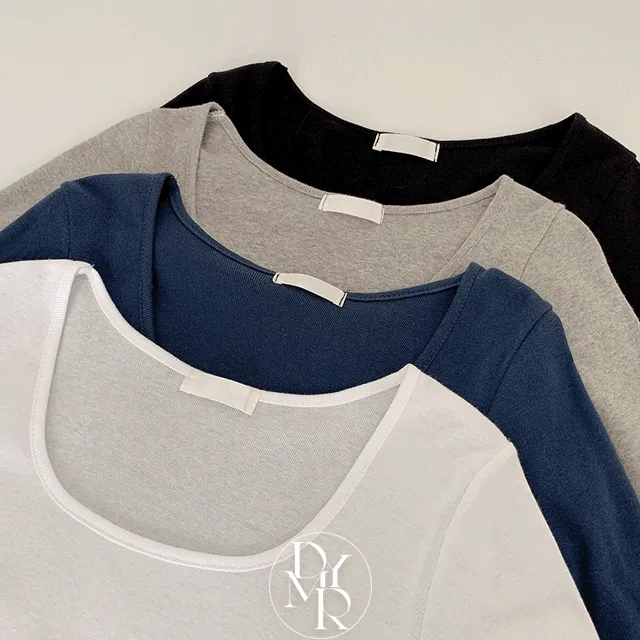 [ 1+1 할인 ] 긴팔 스퀘어넥 면 무지 티셔츠