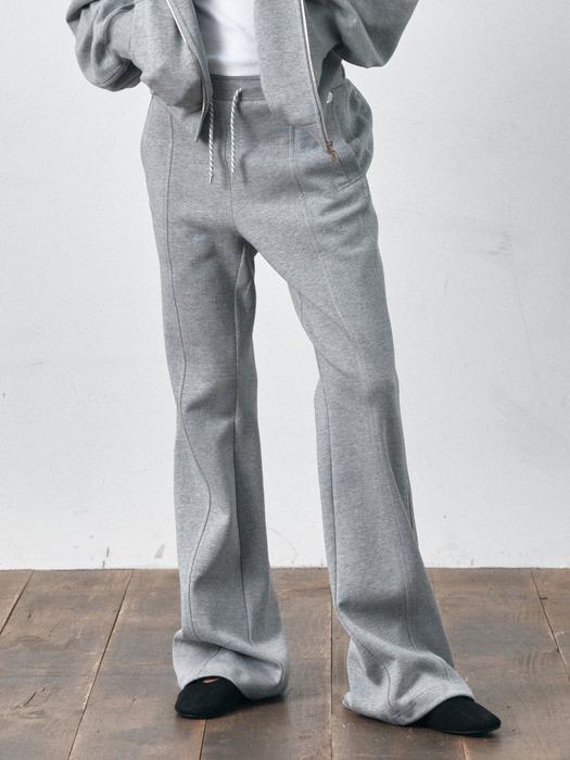 TWO TONE STRING FLARED SWEATPANTS [MELANGE WHITE][MELANGE GREY]