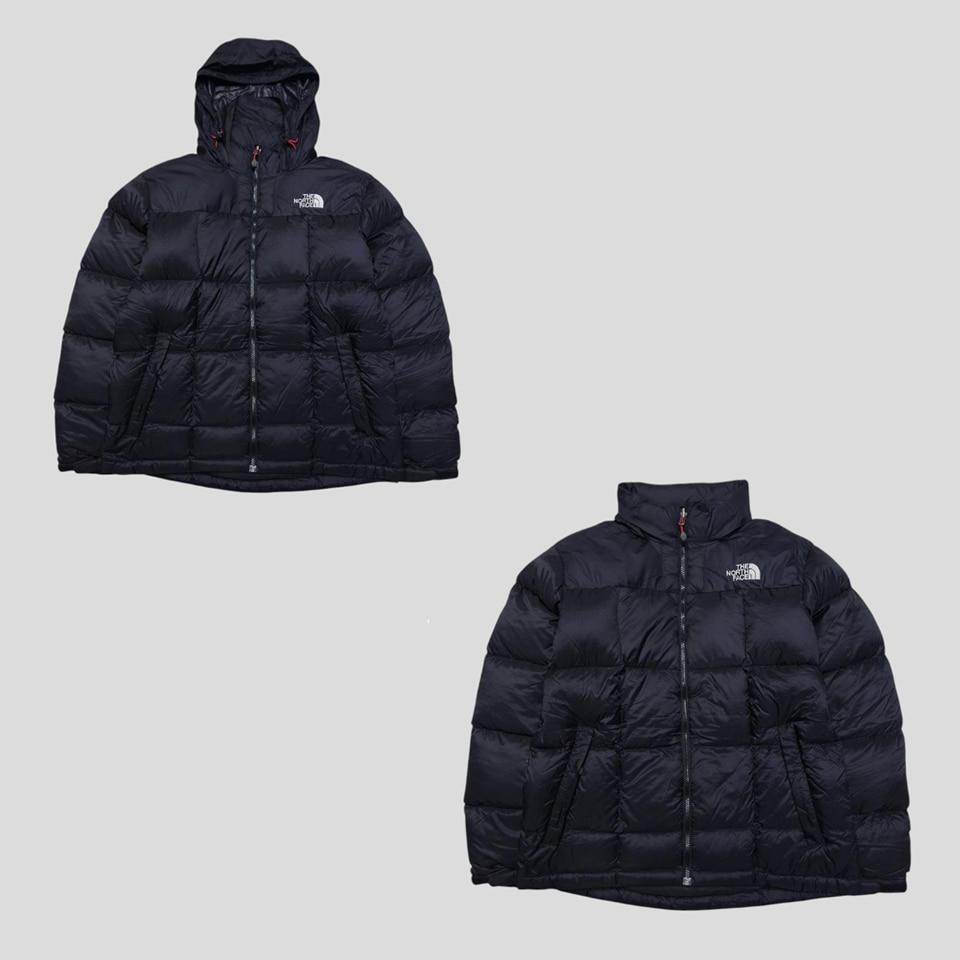 노스페이스 800 블랙 스퀘어 패턴 히든후드 써밋 시리즈 로체 거위털 구스다운 패딩 점퍼 L