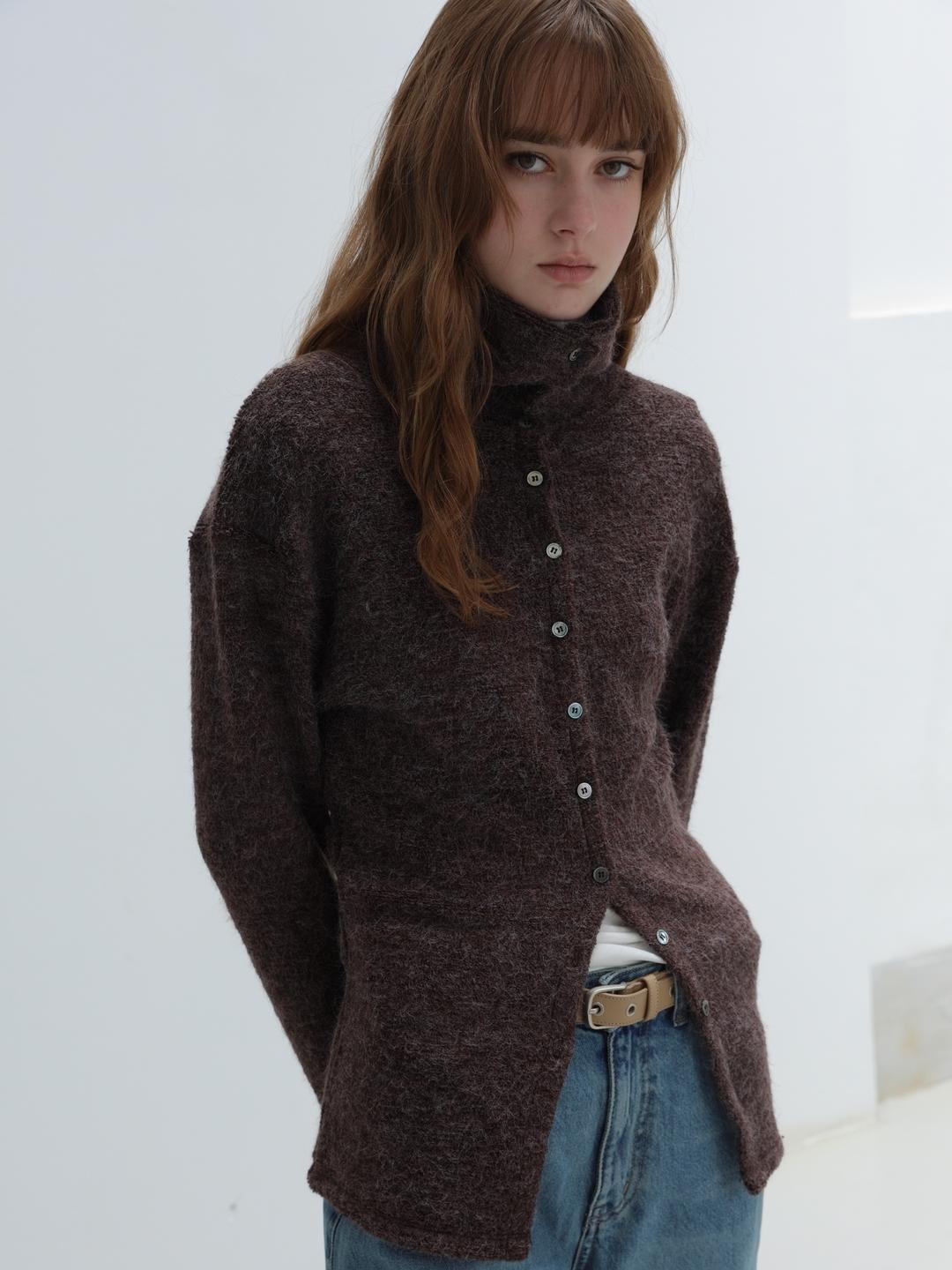 WOOL BLENDED HIGH NECK CARDIGAN