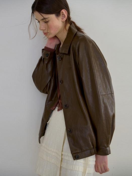VEGAN LEATHER BLOUSON JACKET BROWN